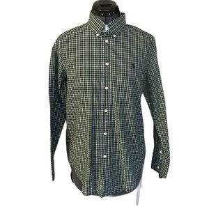 New Ralph Lauren Shirt Boys L Green Black Plaid Cotton Long Sleeve Button Down